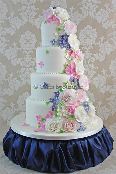 Rose and Blossom Cascade Wedding Cake - Cake by suzanne