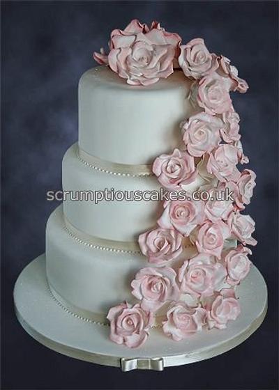 Rose Cascade Wedding Cake - Cake by Scrumptious Cakes