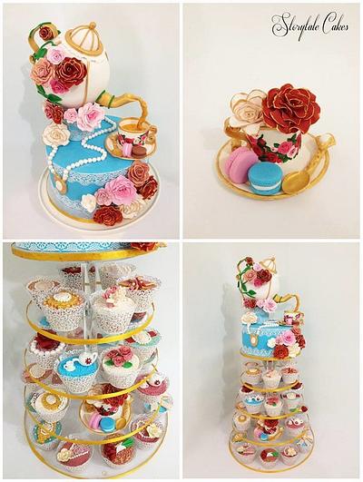 Vintage Cake/cupcake tower for the Melbourne 2013 expo - Cake by Storytalecakes