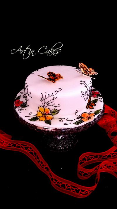 Hand piped and hand painted cake - Cake by Shree