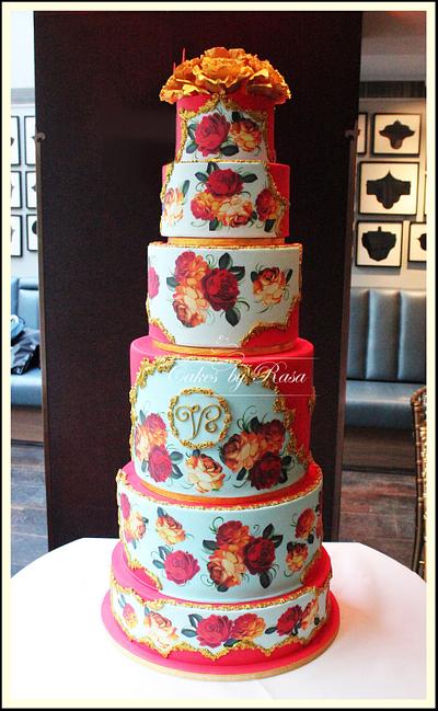 Red and gold Russian folk cake - Cake by Cakes by Rasa