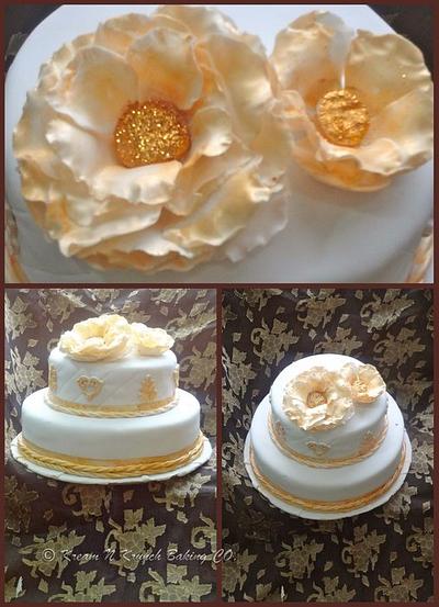 White & Gold Wedding Cake - Cake by KnKBakingCo