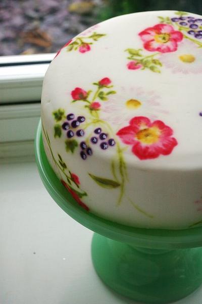 daisies, dog roses and elderberry painted cake - Cake by Nadya