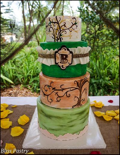 Rustic Painted Wedding Cake - Cake by Bliss Pastry