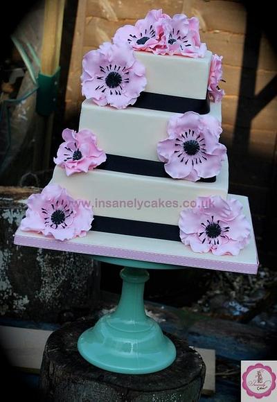 Ivory and Soft pink anemone 3tier wedding cake - Cake by InsanelyCakes
