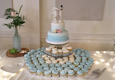 A cutting cake and cupcakes for a beach Wedding - Cake by Donna Tokazowski- Cake Hatteras, Martinsburg WV