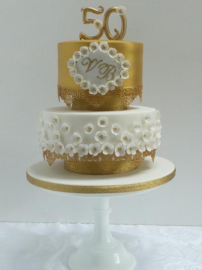 Vickie Golden Wedding Anniverary Cake - Cake by Scrummy Mummy's Cakes