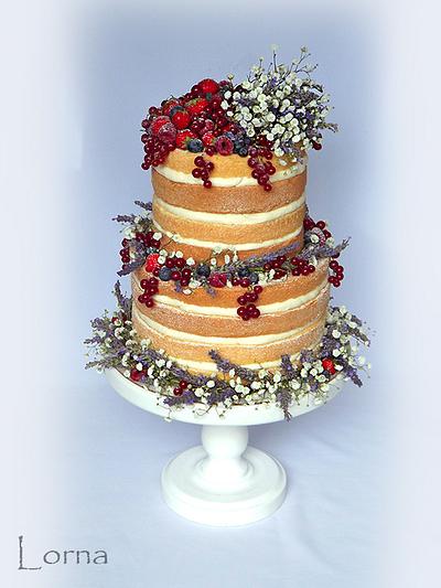 Naked wedding cake with lavender - Cake by Lorna