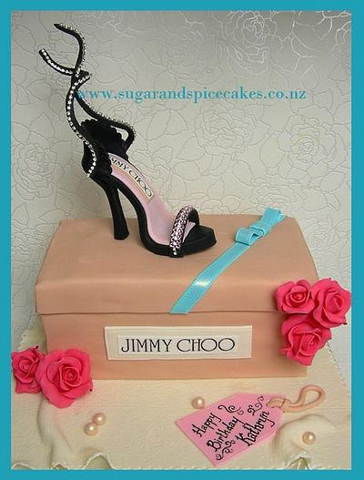 Jimmy Choo Bling Drama: Shoe Box Cake with strapy stiletto - Cake by Mel_SugarandSpiceCakes