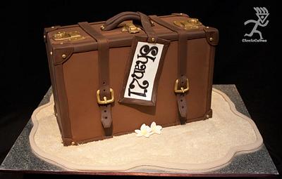 Vintage Suitcase (Upright) with Footprints in sand for a 21st Cake - Cake by Ciccio 