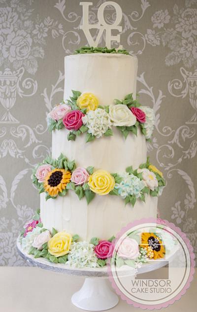 3 Tier Buttercream Flowers Wedding Cake by Windsor Cake Studio - Cake by Windsor Craft