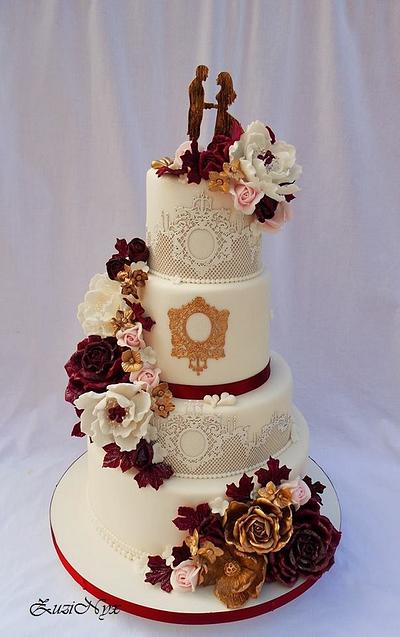 Wedding gold baroque burgundy. - Cake by ZuziNyx