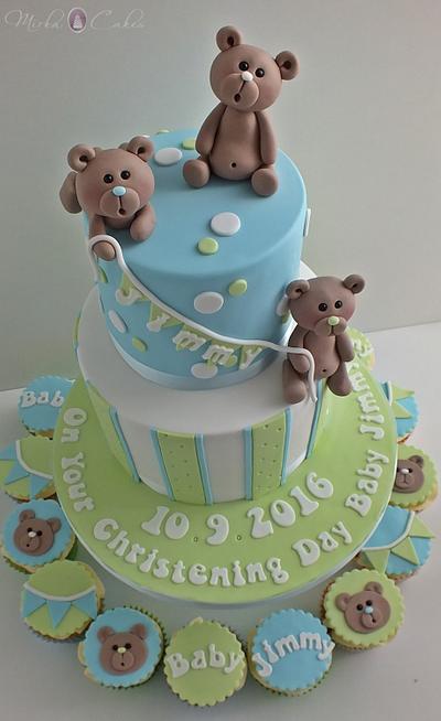 Cute Christening Cake with Teddies & matching cupcakes - Cake by Mirka Cakes 