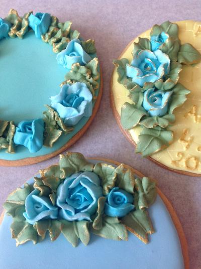 Royal Icing Roses Orange and Ginger Aniversary Cookies - Cake by Blooming Sugar Art by Cukiart