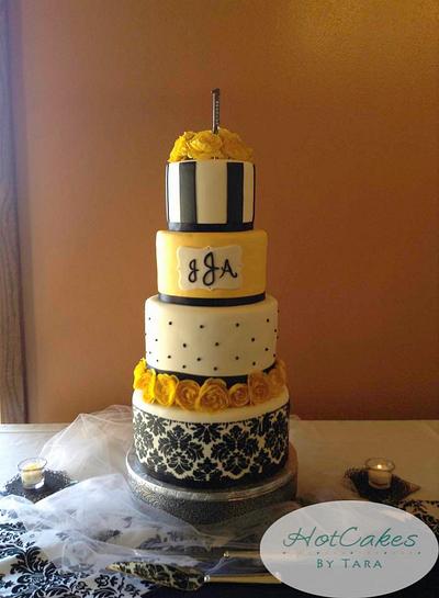 Yellow & black Wedding  - Cake by HotCakes by Tara