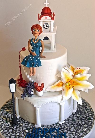 A few of her fav things.... Lilies and the island of Greece - Cake by Ellie @ Ellie's Elegant Cakery
