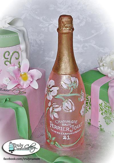 21st Birthday Champagne Bottle and Gift Box Cake - Cake by TrulyCustom