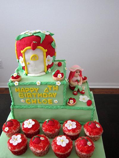 Strawberry Shortcake themed cake and cupcakes - Cake by CatCakes