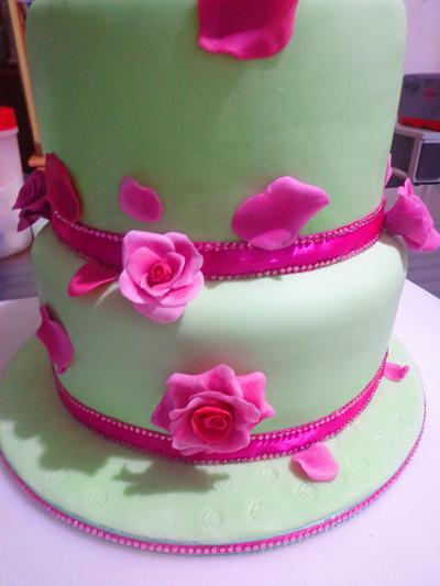 Mint Green and Hot Pink Wedding Cake - Cake by RC cakes by Maria Rota Cullano