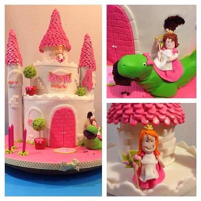 Princess, dinosaur castle cake - Cake by Ventidesign Cakes