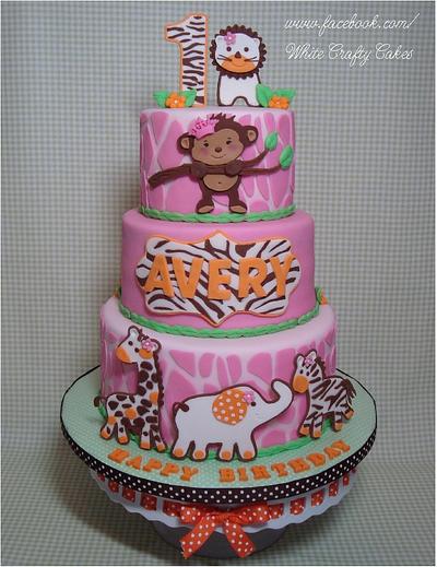 Pink Jungle/Safari First Birthday Cake - Cake by Toni (White Crafty Cakes)
