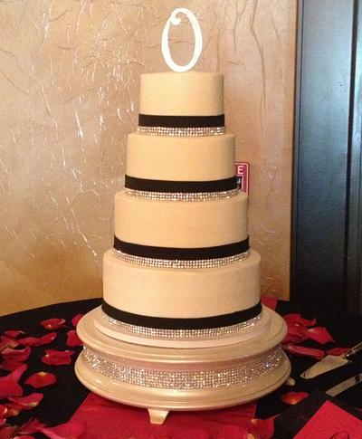 4 Tier Swarovski Trimmed Wedding Cake - Cake by Tonya
