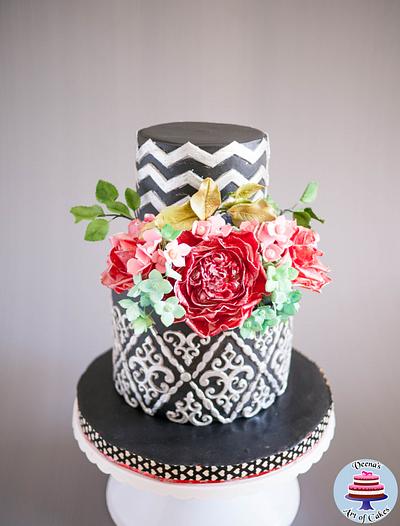 Black Damask Anniversary Cake  - Cake by Veenas Art of Cakes 