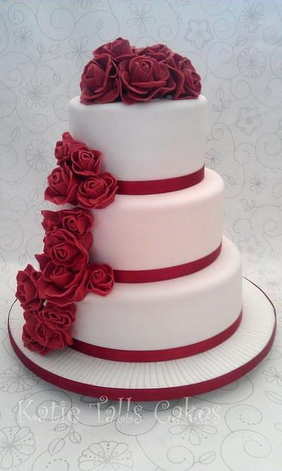 Red Rose Cascade Wedding Cake - Cake by KatieTallsCakes