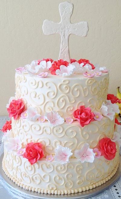 PINK ROSES AND SWIRLIES - Cake by GABRIELA AGUILAR