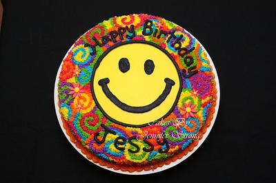 Funky Tie Dye and Smiley face - Cake by Jennifer Strong