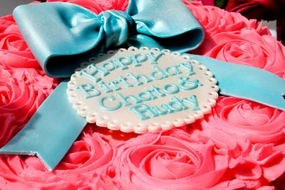 Hot Pink and Teal Rose Cake - Cake by Lainie