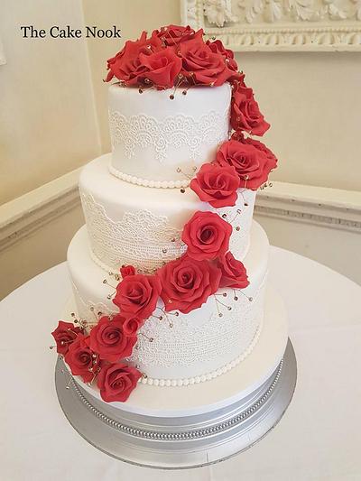 Red Rose Wedding Cake. - Cake by Zoe White