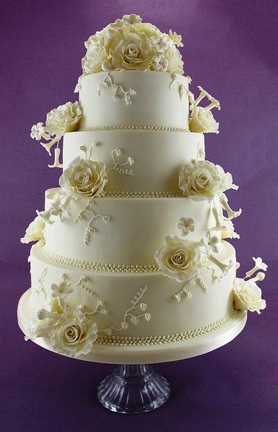 Classic Wedding Cake-Roses and Stephanotis - Cake by Natasha Shomali