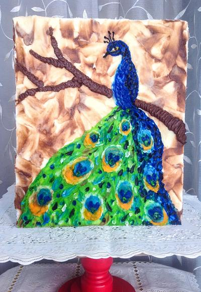 Peacock in palette knife with buttercream - Cake by Anuja