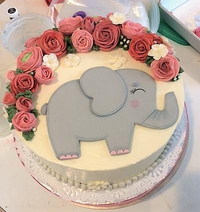 Elephant and roses baby girl shower cake - Cake by the cake outfitter
