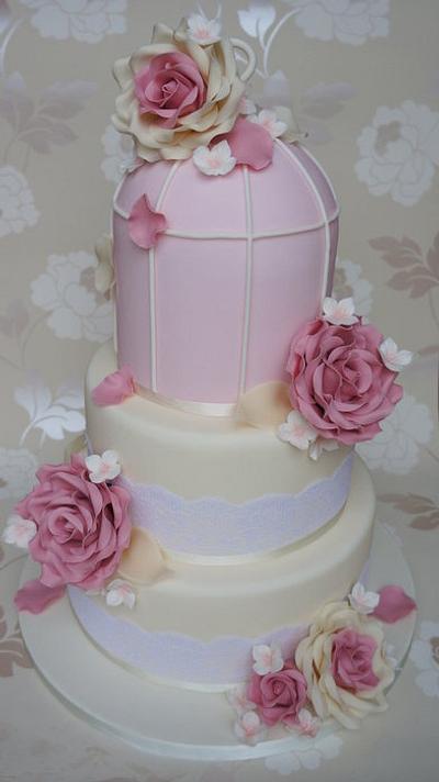 Rose & Lace Birdcage Wedding Cake - Cake by Let's Eat Cake