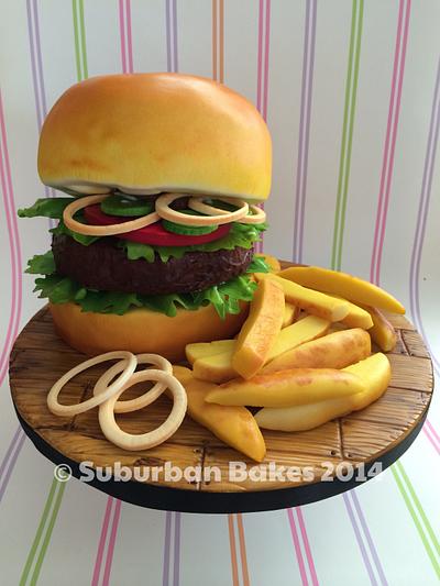 Burger and chips! - Cake by Suburban Bakes