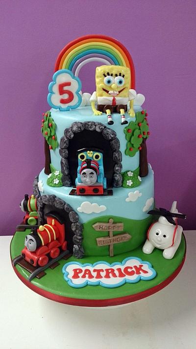2 Tier Thomas the Tank & SpongeBob Cake - Cake by Hayley-Jane's Cakes