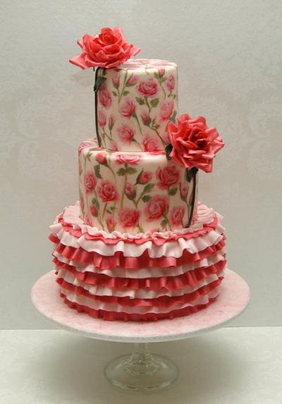 Hand-Painted Roses with Ruffles - Cake by Tonya Alvey - MadHouse Bakes