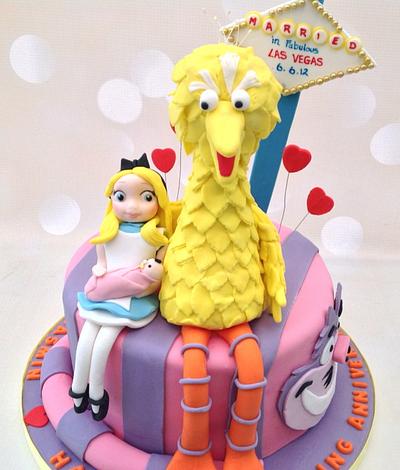 Big Bird and Alice in Wonderland Anniversary cake - Cake by Yvonne Beesley