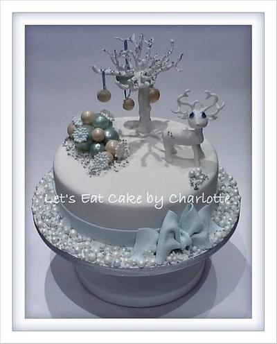 Frosty Blue & White Reindeer Christmas Cake - Cake by Let's Eat Cake