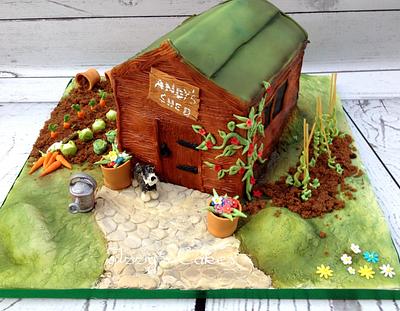Airbrushed garden shed - Cake by The Rosehip Bakery