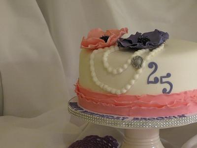 Birthday cake with ruffles, pearls, and sugar flowers - Cake by Vilma