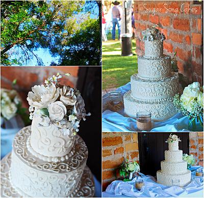 Traditional White Scrolls in Buttercream on a Ranch  - Cake by lorieleann