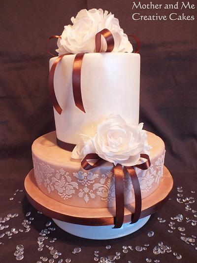 Ivory & Taupe Wedding cake - Cake by Mother and Me Creative Cakes