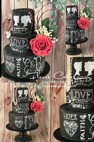 Chalkboard cake with sugar flowers - Cake by Bennett Flor Perez