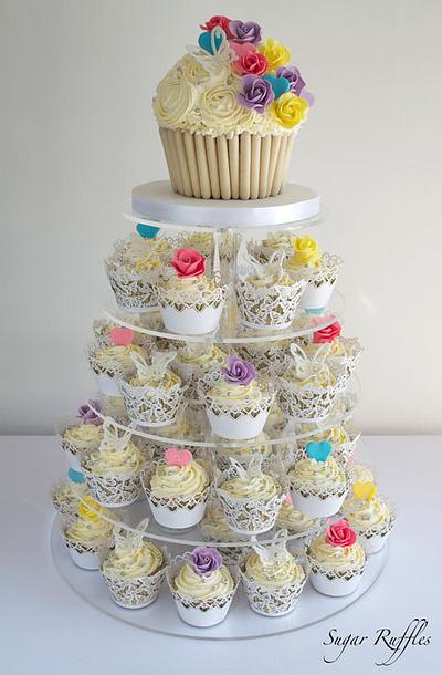 Bright and Colourful Wedding Cupcake Tower - Cake by Sugar Ruffles