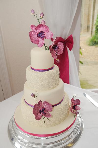Cerise Pink Orchid Wedding Cake - Cake by cakesbyleni