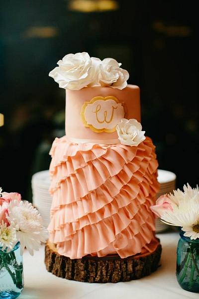 Pink Ruffles and White Gardenia's Wedding Cake - Cake by Sweet and Swanky Cakes ~ Sonja McLean
