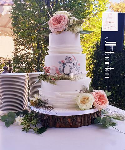Lovely weddingcake with handpainted couple - Cake by Judith-JEtaarten